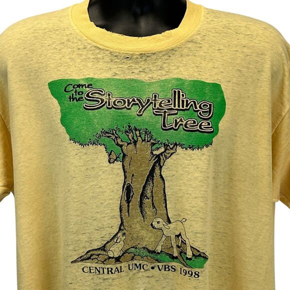 Fruit of the Loom Other - Vintage Distressed Storytelling Tree T Shirt Mens X-Large Central UMC VBS Yellow